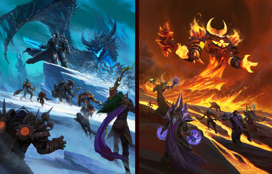 World of Warcraft artwork showing two opposing Azeroth battlefields